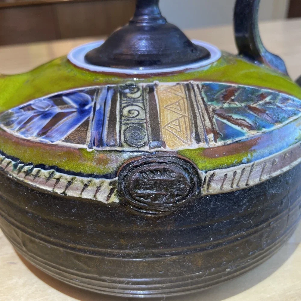 Danko Pottery Ceramic Teapot Unique Artisan Made Bulgaria VGC Coffee Brew Handle